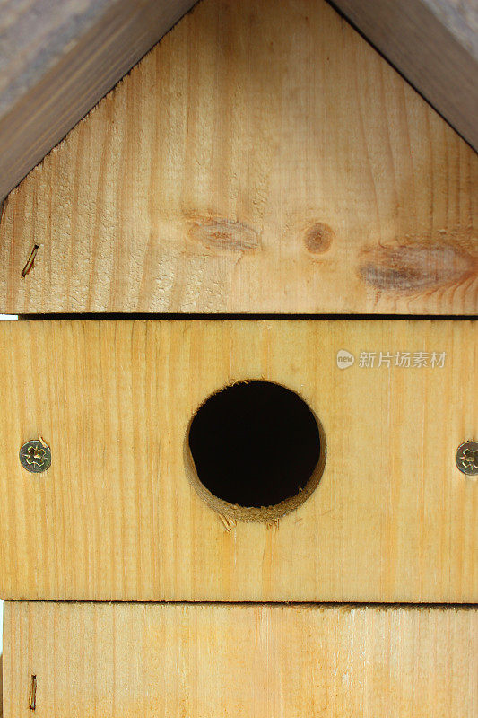 蓝雀巢箱/巢箱的圆形入口孔图像